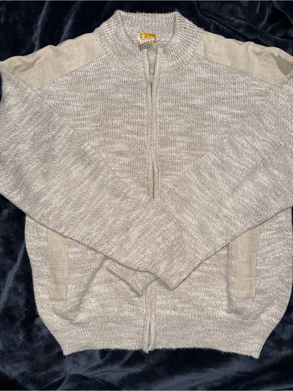 Vintage CEZAR Made in Italy Full-Zip Knit Sweater Linen Blend Gray Tan-M